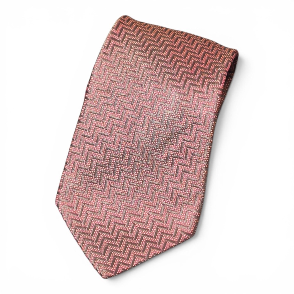 Valentino 100% Silk‎ Tie Italy Brown Copper Geometric Designer Luxury 59"